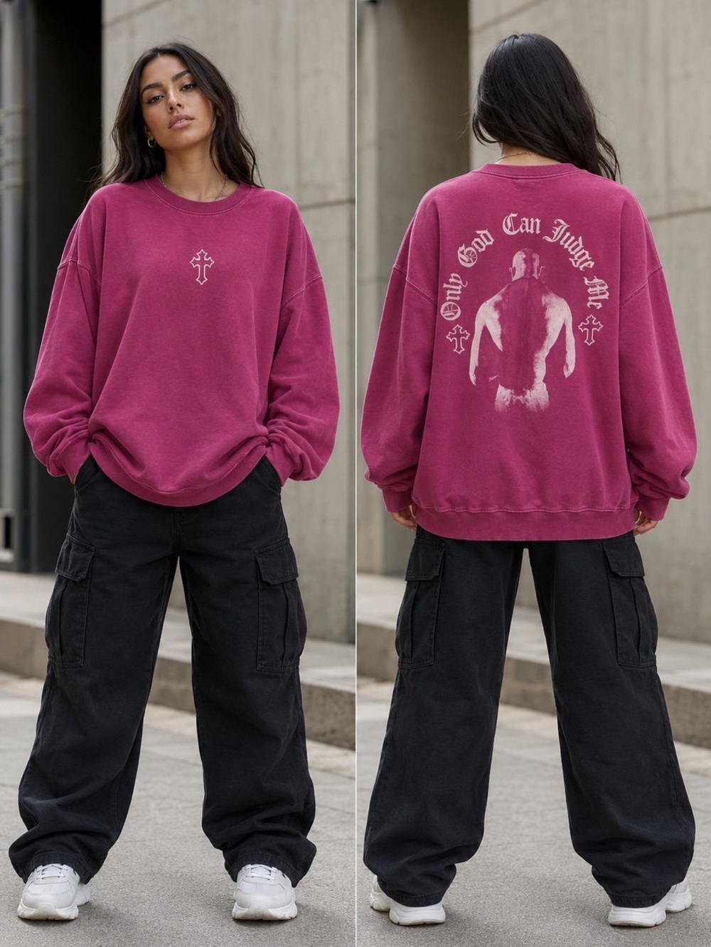 Oversized 2PAC Graphic “Only God Can Judge Me” Sweatshirt